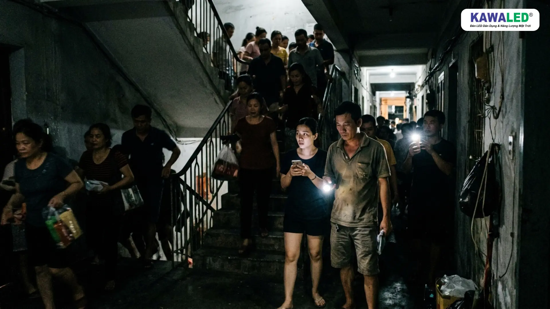 mọi người hoảng loạn khi mất điện trong tòa nhà