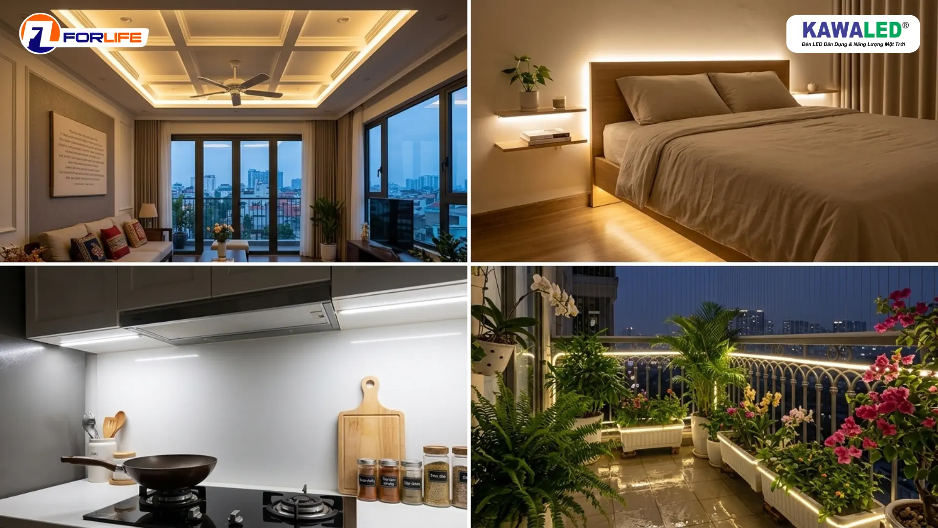 ứng dụng LED dây COB trong phòng khách phòng ngủ bếp và ban công