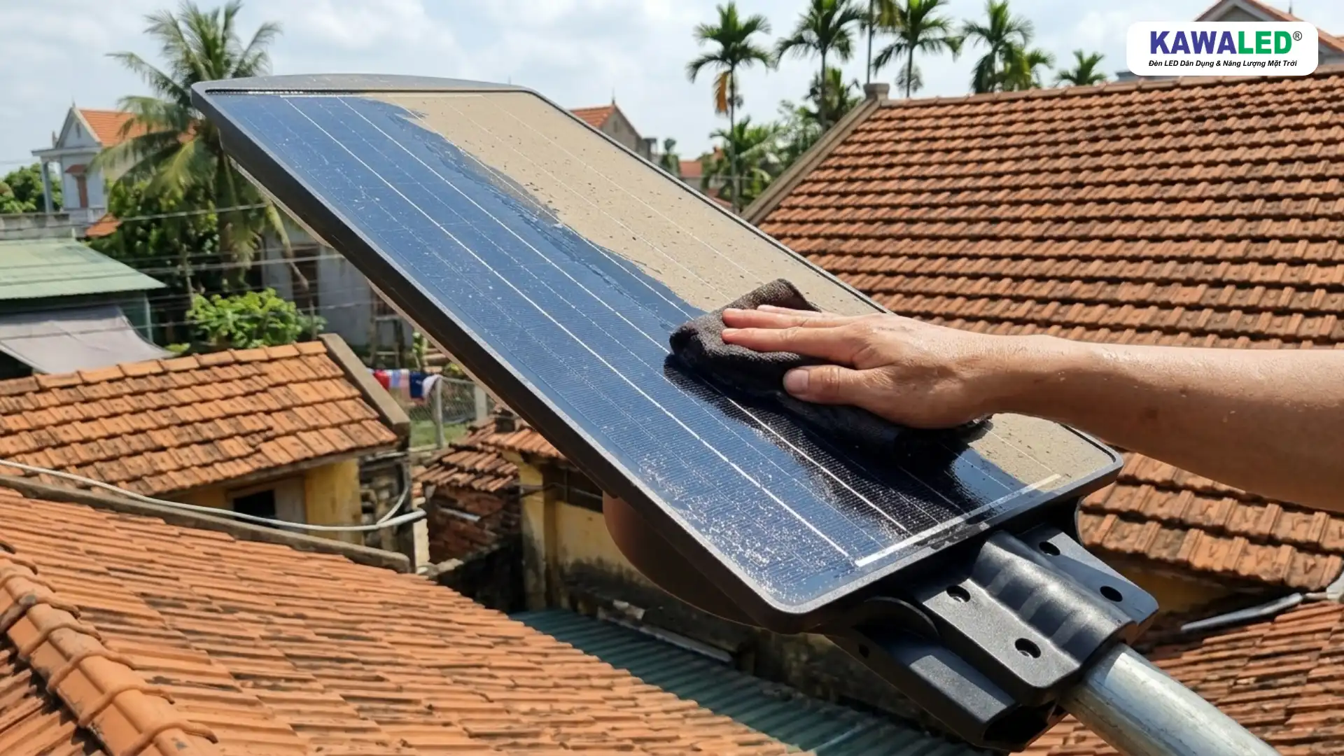 cách vệ sinh tấm pin đèn năng lượng mặt trời đúng cách