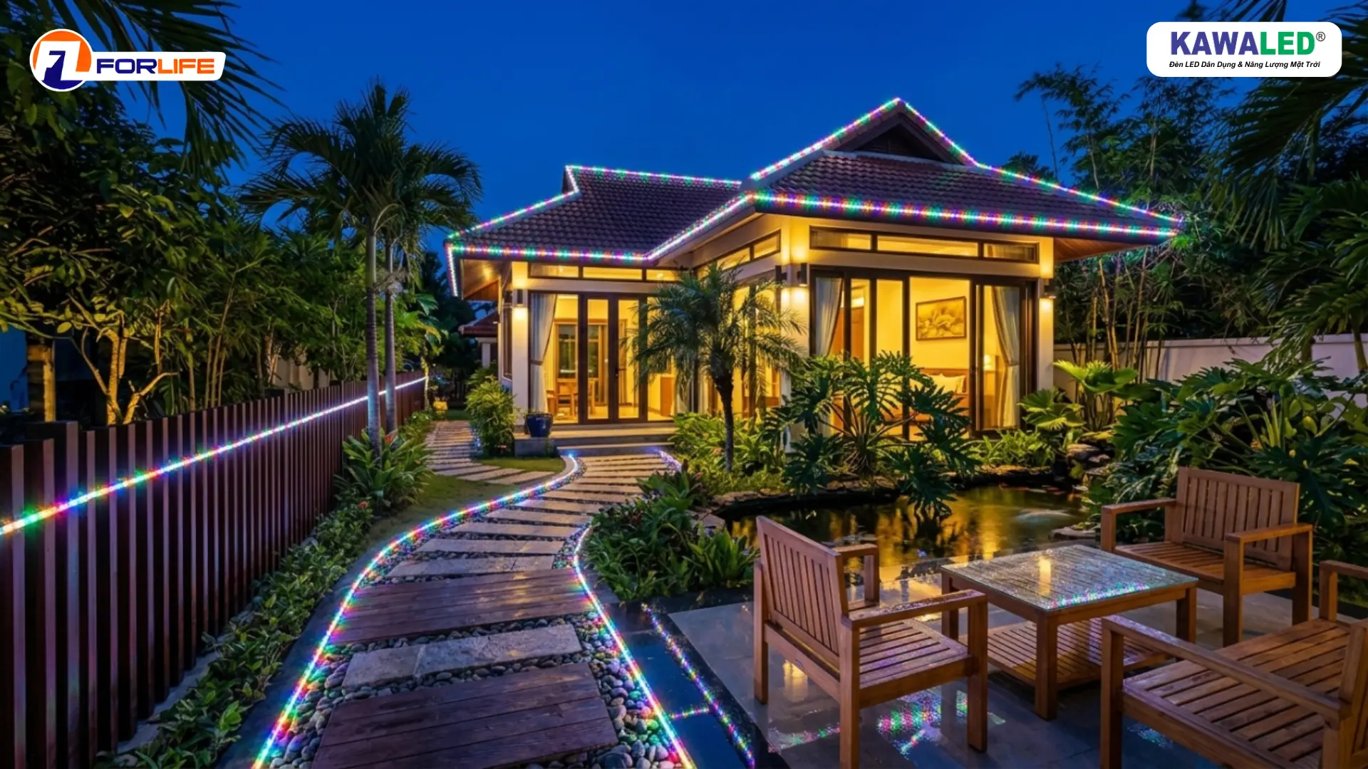 Đèn led dây chạy đuổi trang trí sân vườn và lối đi nhà phố