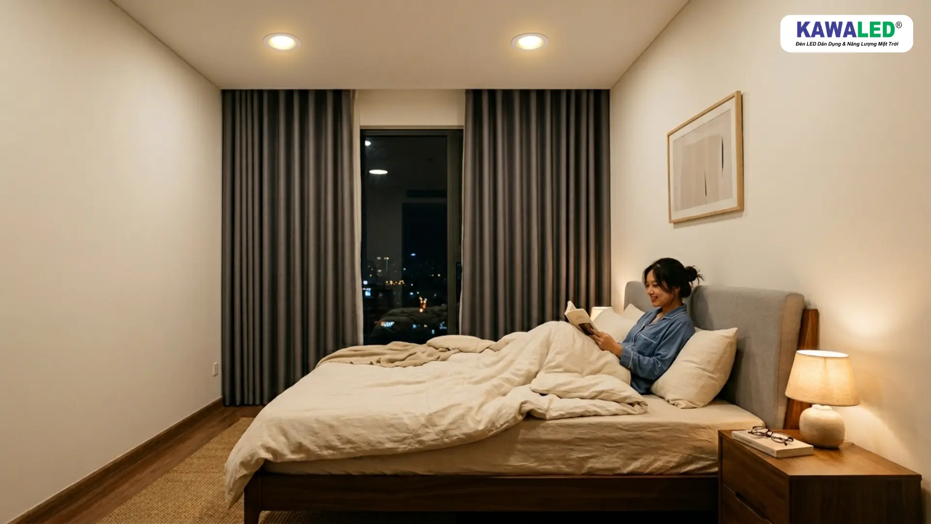 Ánh sáng vàng từ đèn led âm trần giúp phòng ngủ dễ chịu hơn