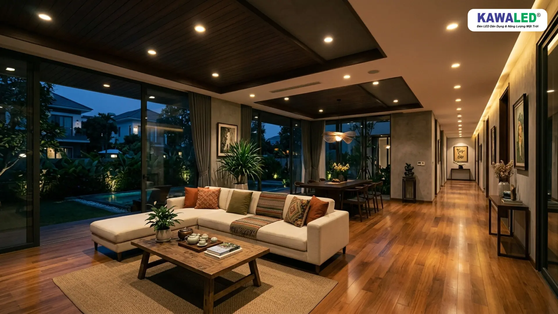 Biệt thự hiện đại sử dụng đèn downlight âm trần ánh sáng dịu