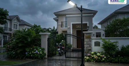 Đèn cảm ứng ánh sáng tự bật trước cổng nhà khi trời âm u nhiều mây