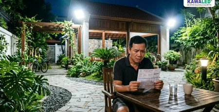 Đèn ngoài trời bật suốt đêm gây tốn điện cho gia đình