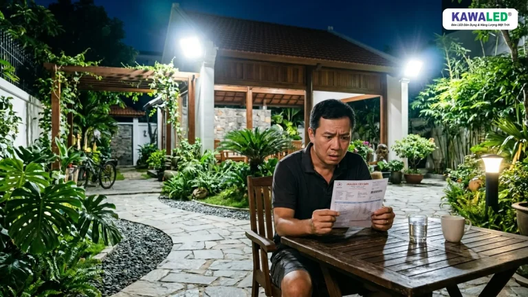 Đèn ngoài trời bật suốt đêm gây tốn điện cho gia đình