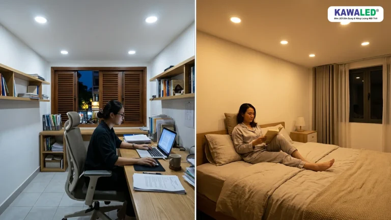 So sánh đèn led âm trần ánh sáng trắng và ánh sáng vàng trong nhà Việt Nam