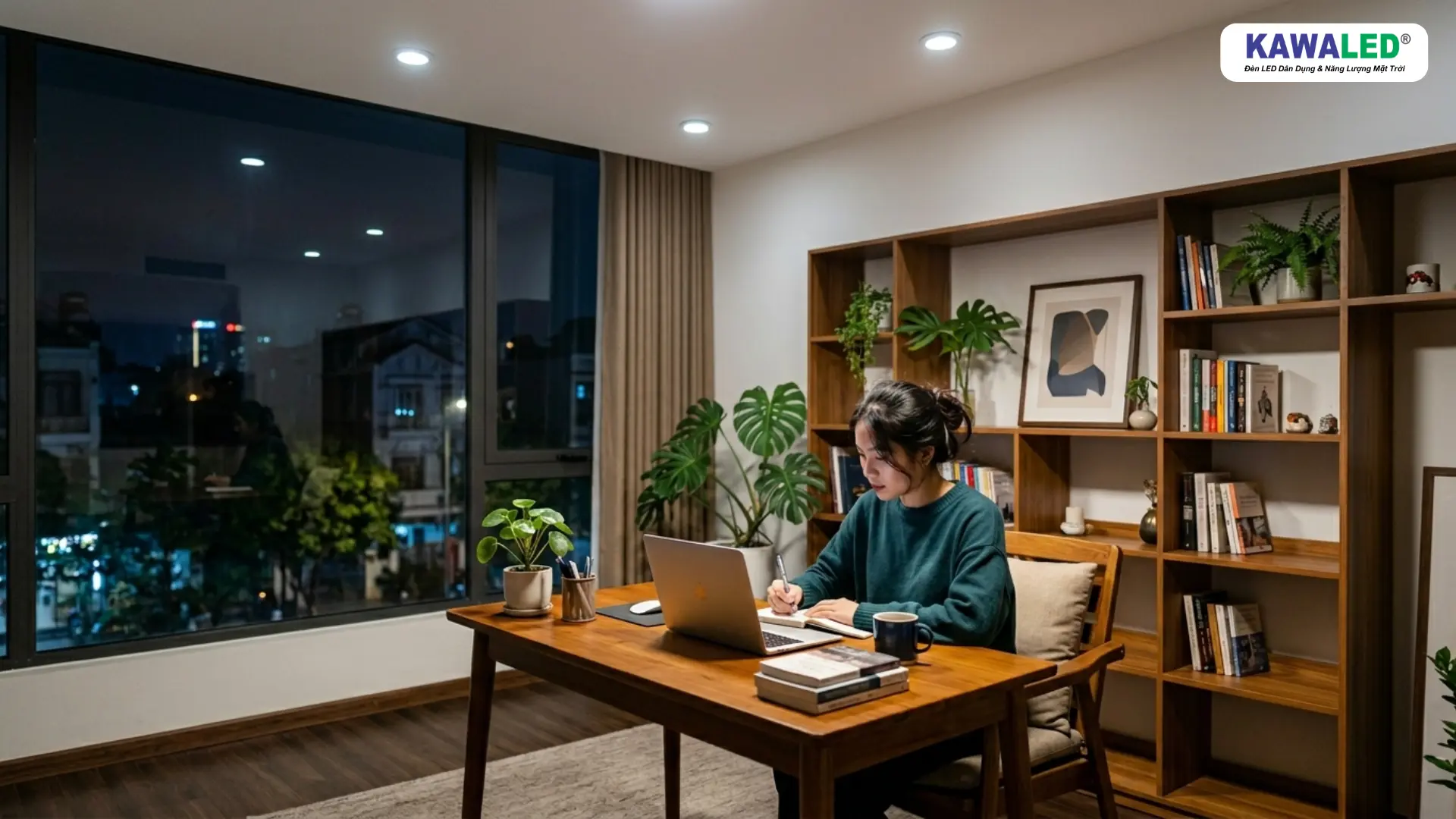 Đèn led bảo vệ mắt ánh sáng trung tính trong phòng làm việc hiện đại