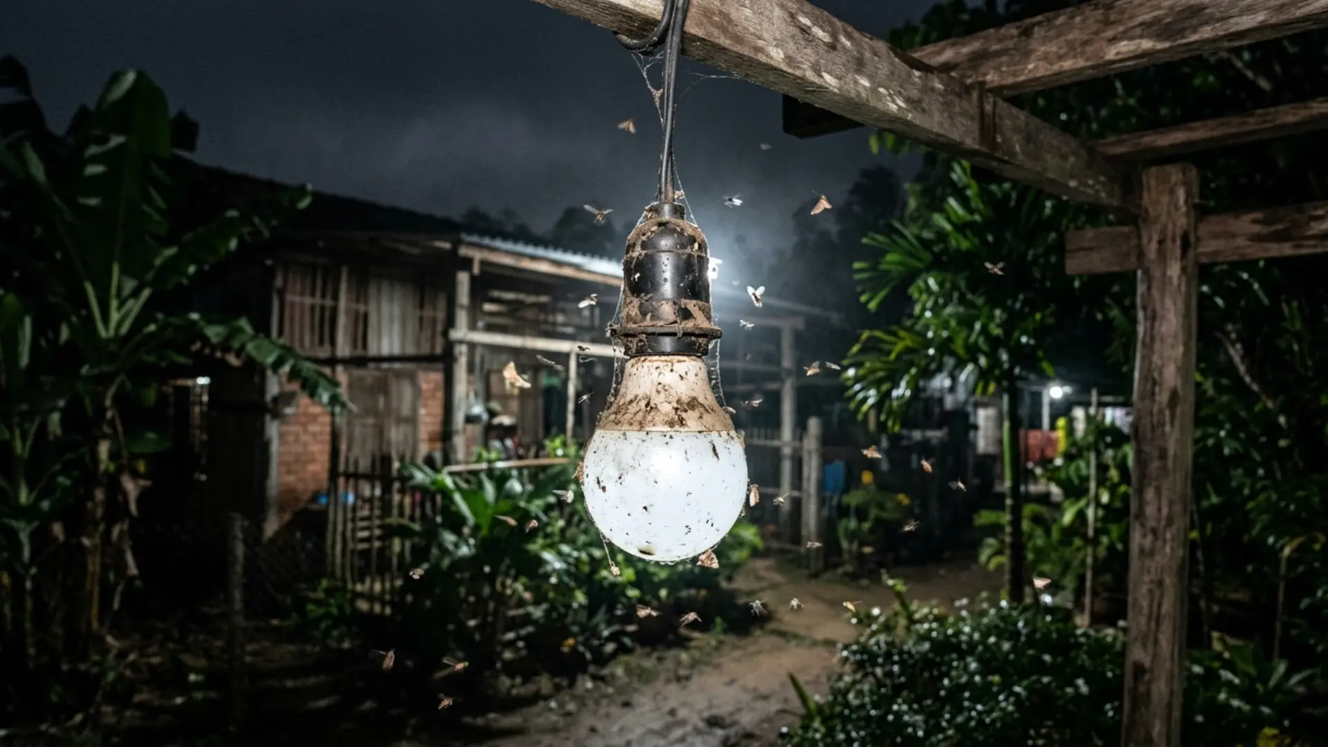 Bóng đèn led bulb ngoài trời bám bụi và côn trùng trong môi trường ẩm