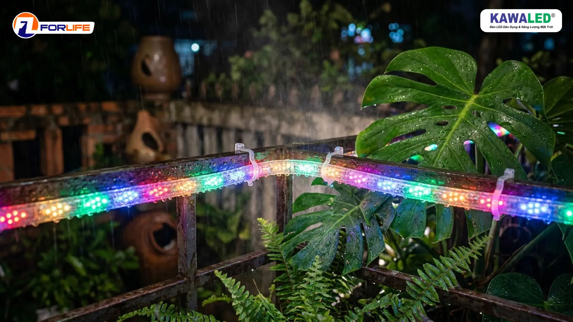 Đèn led dây ngoài trời chống nước IP65 hoạt động dưới trời mưa