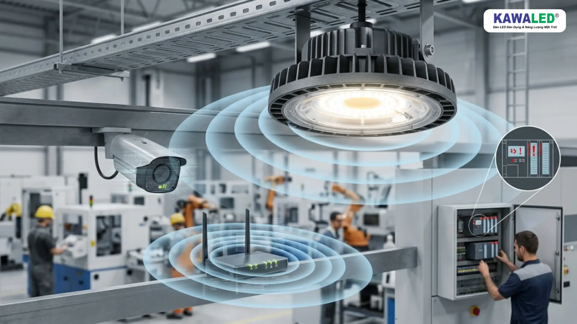 Đèn led highbay công nghiệp phát sóng nhiễu ảnh hưởng camera và WiFi trong nhà xưởng
