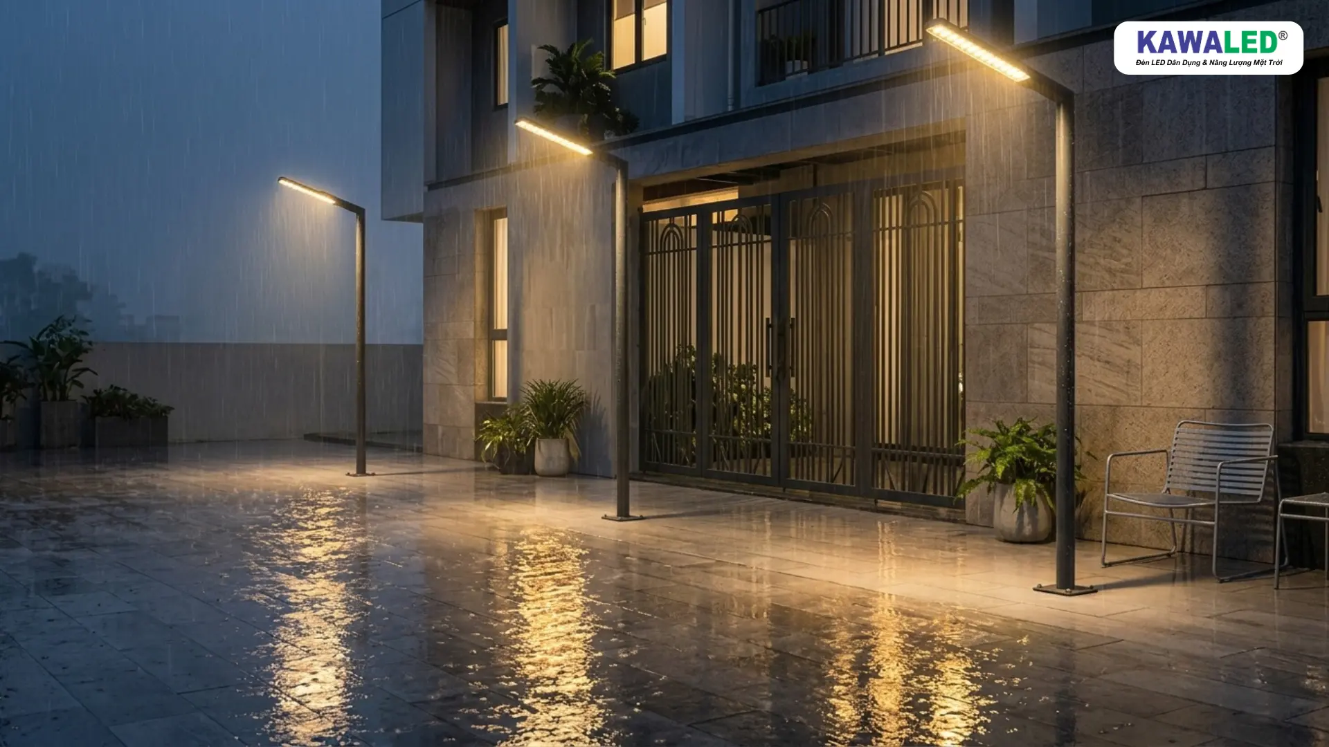 đèn led ip65 chống nước ngoài trời khi trời mưa