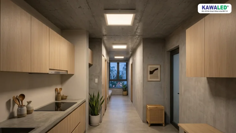 Đèn led trần bê tông cho nhà không làm thạch cao hiện đại