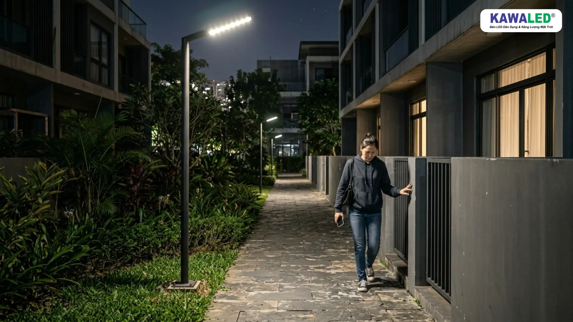 đèn lối đi sân vườn tự động sáng ban đêm