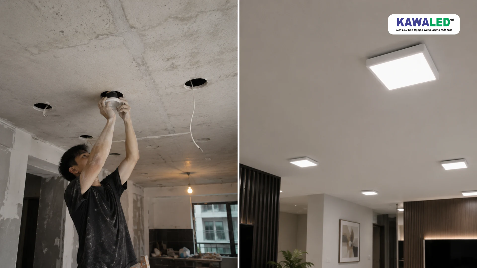 Đèn LED nổi trần KAWALED phù hợp cho trần bê tông hiện đại