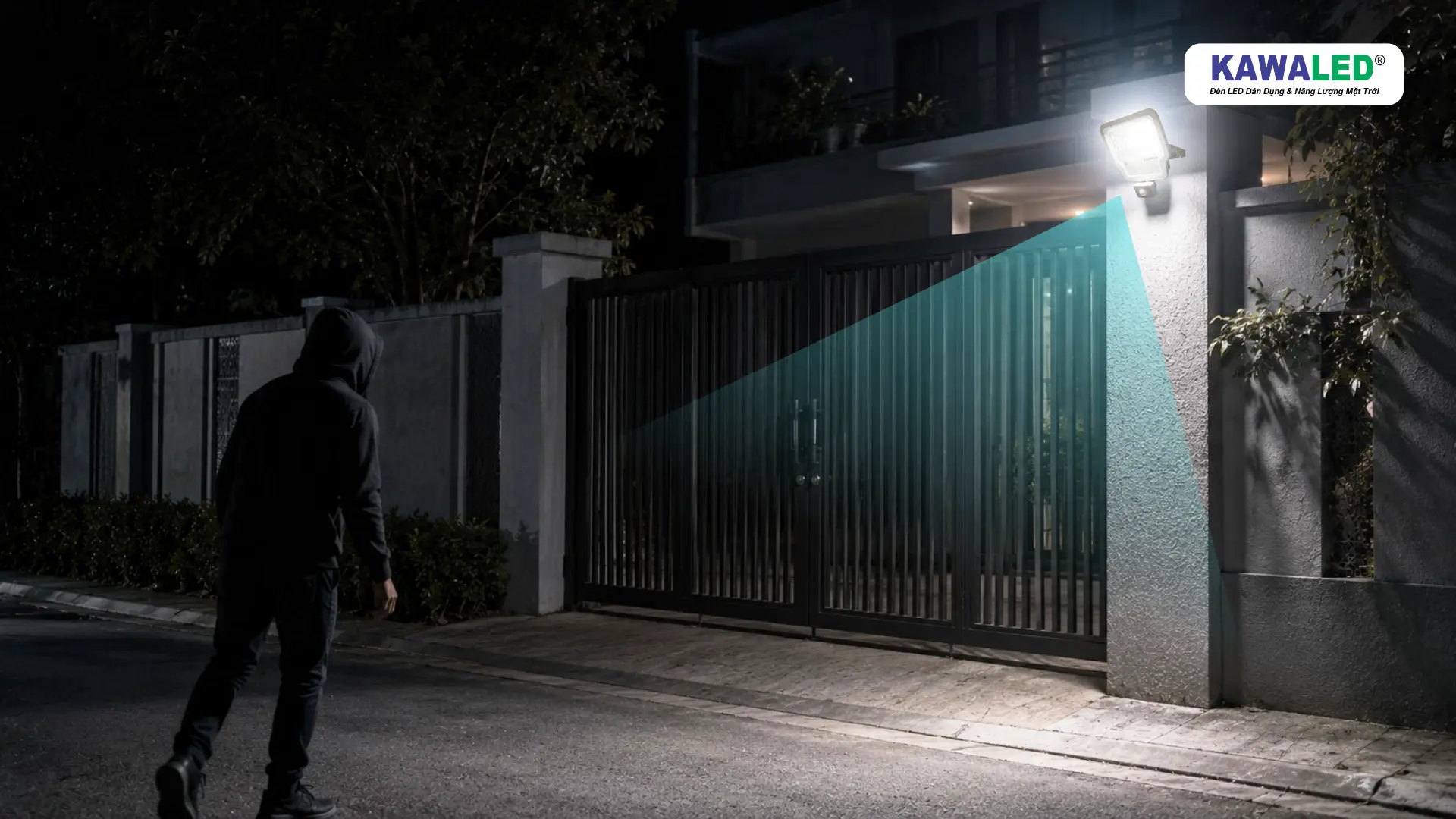Đèn pha led cảm ứng chống trộm FL1S tự bật khi có người lạ tiến gần cổng