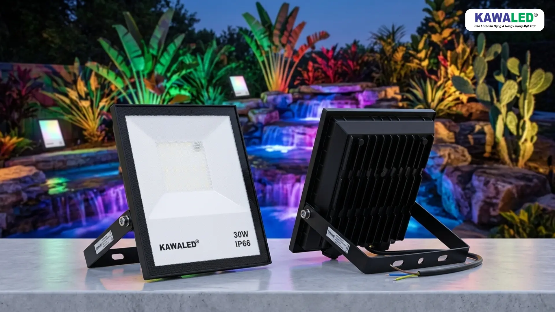 Đèn pha led đổi màu FL-RGB2 của KAWALED dùng trang trí ngoài trời