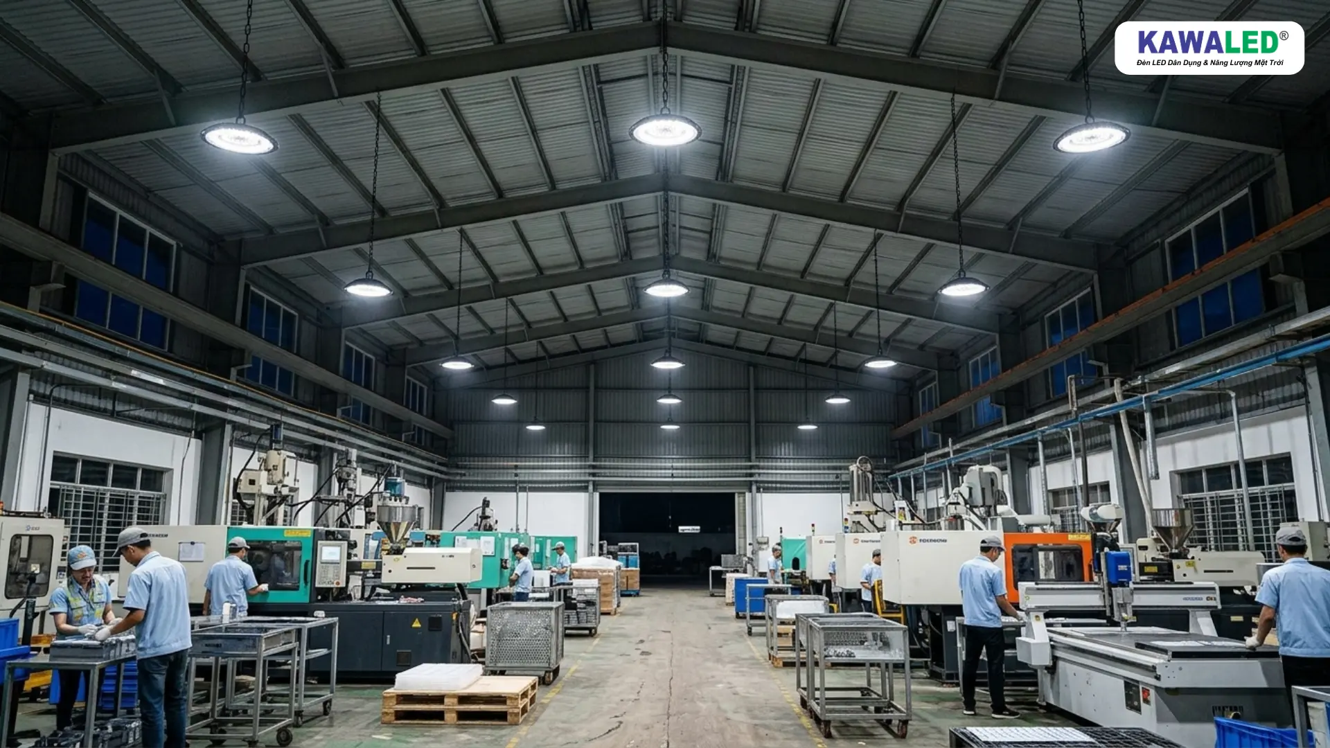 Hệ thống đèn led nhà xưởng hiện đại ánh sáng đồng đều