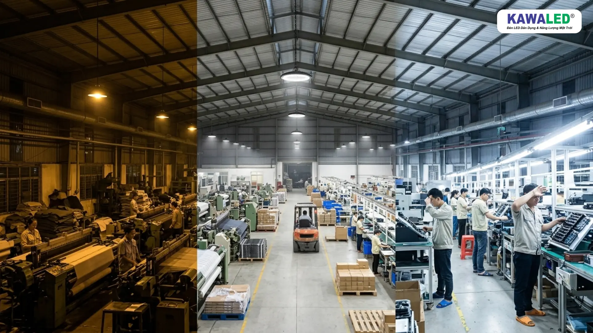 Ánh sáng quá vàng và quá trắng trong nhà xưởng gây khó chịu