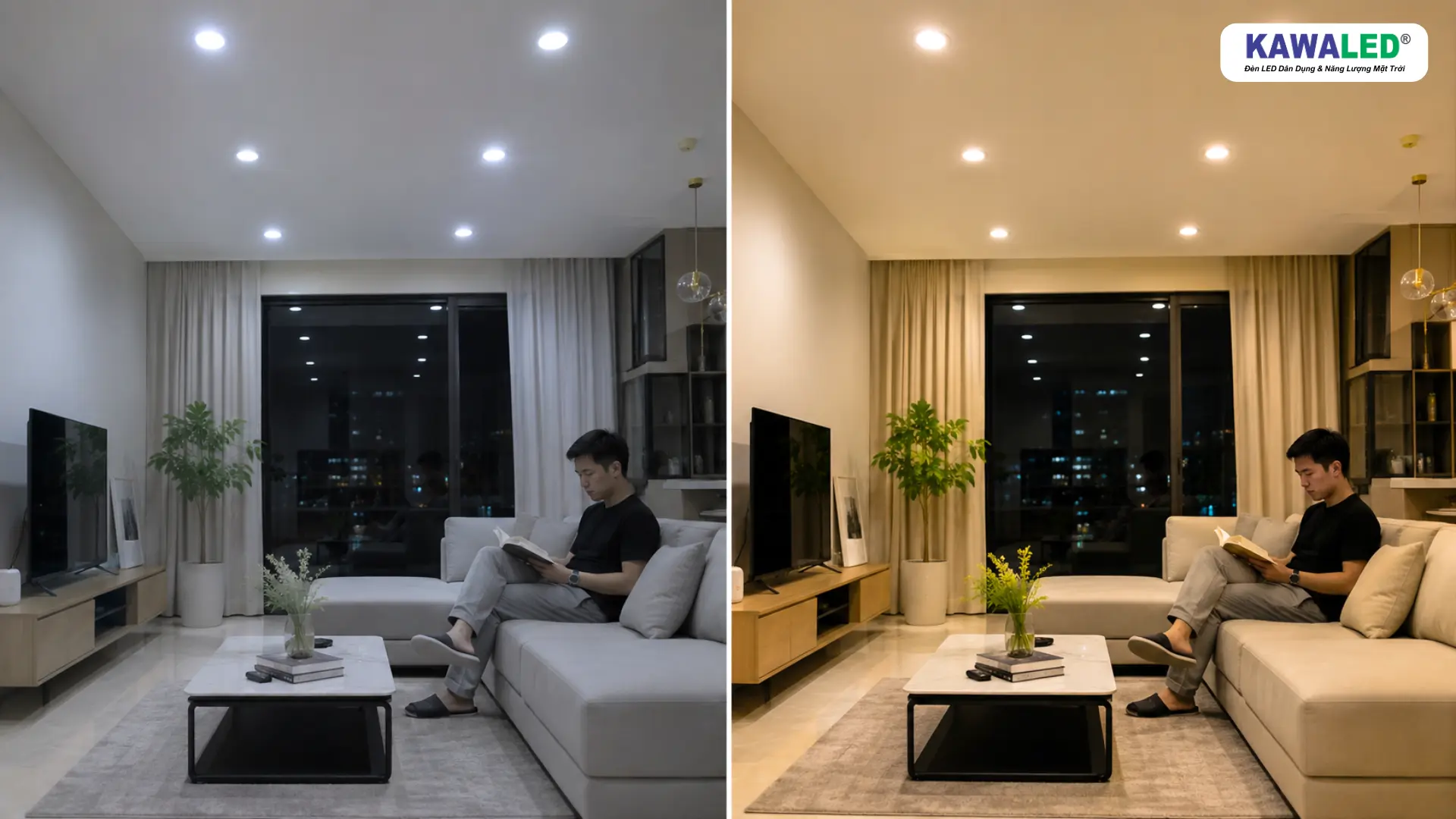 So sánh ánh sáng trắng và ánh sáng trung tính của đèn âm trần phòng khách