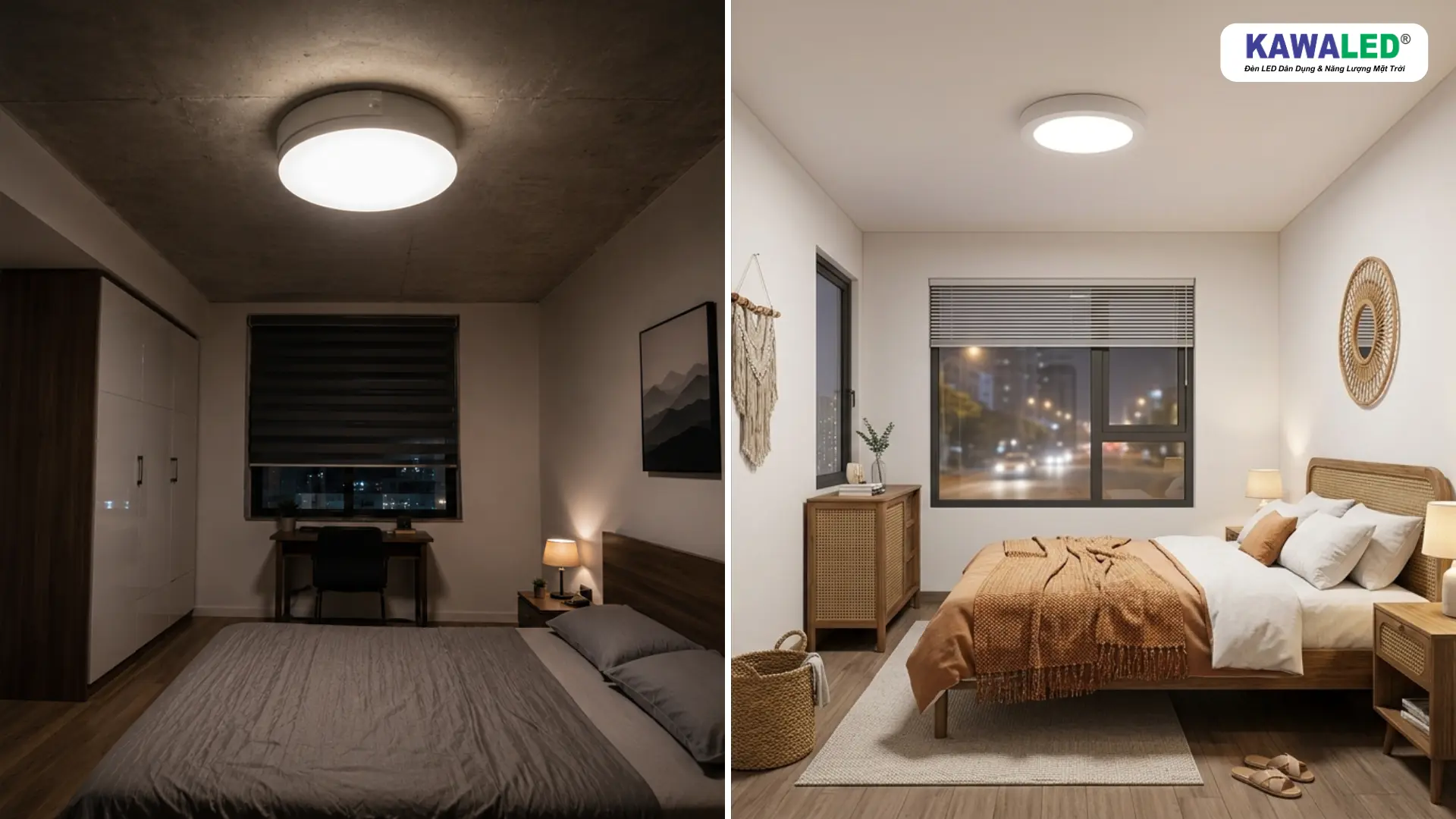 so sánh đèn nổi trần dày và đèn led ốp trần mỏng cho trần bê tông