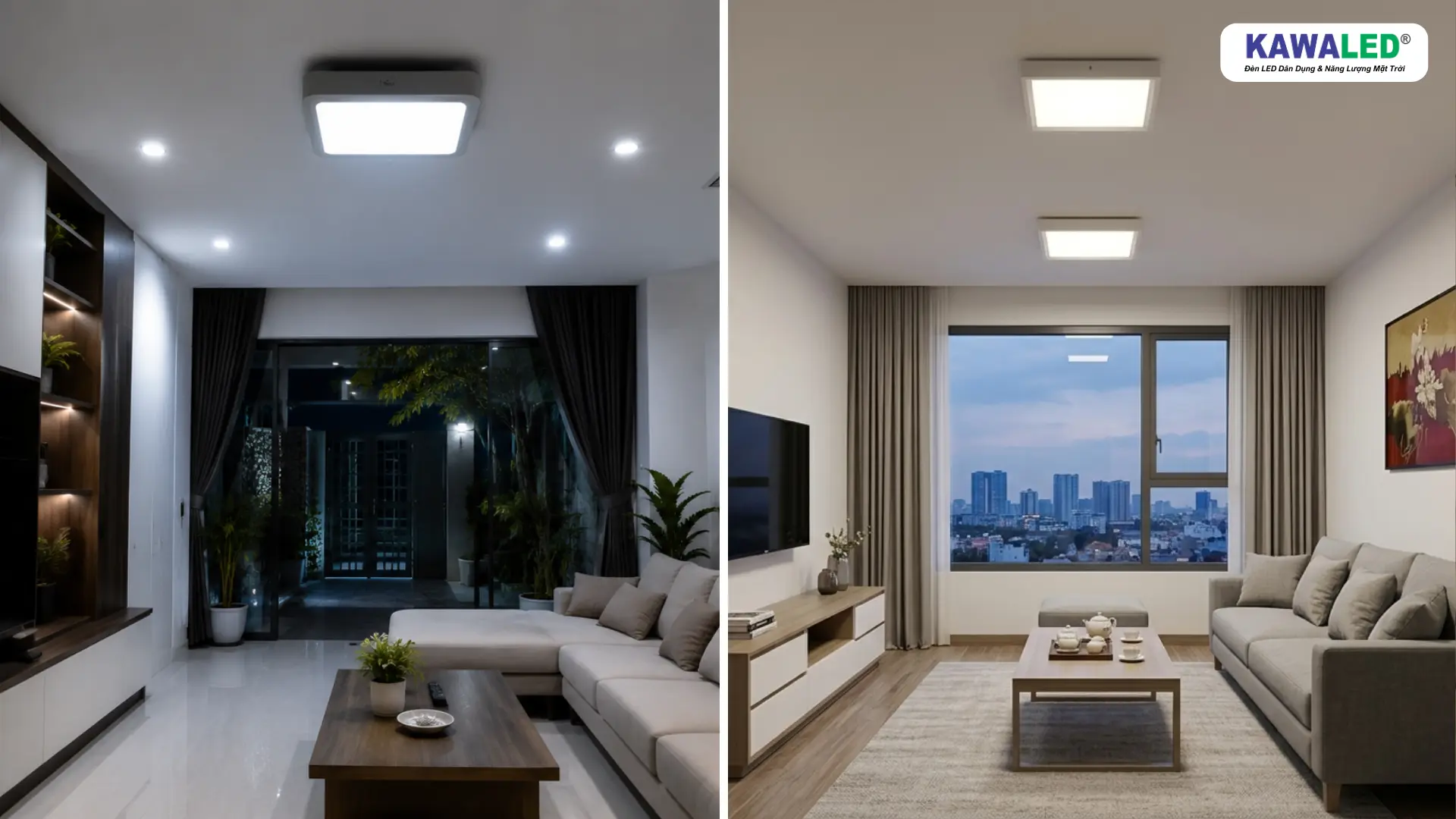 So sánh đèn nổi trần dày với đèn ốp trần vuông hiện đại ánh sáng dịu