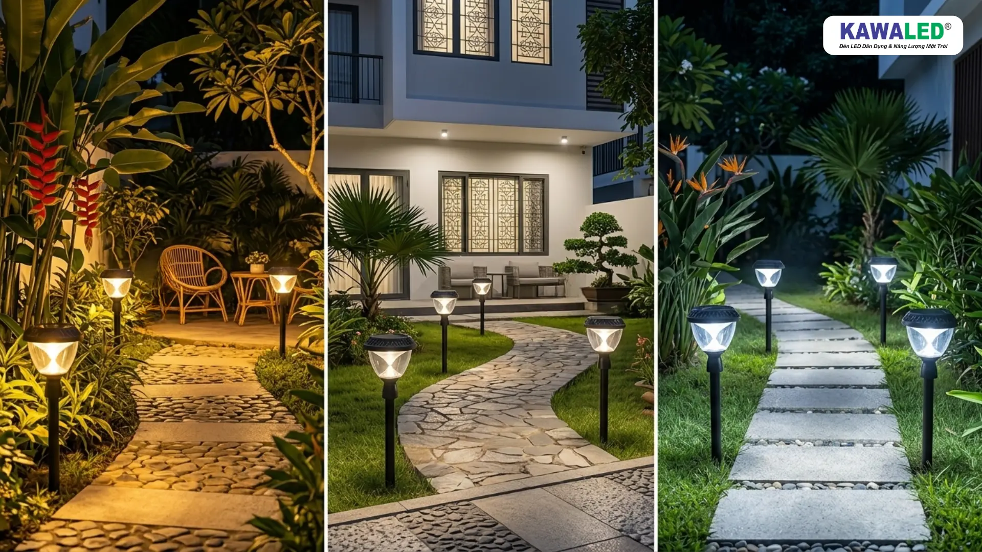 đèn cắm cỏ năng lượng mặt trời ánh sáng vàng trung tính trắng