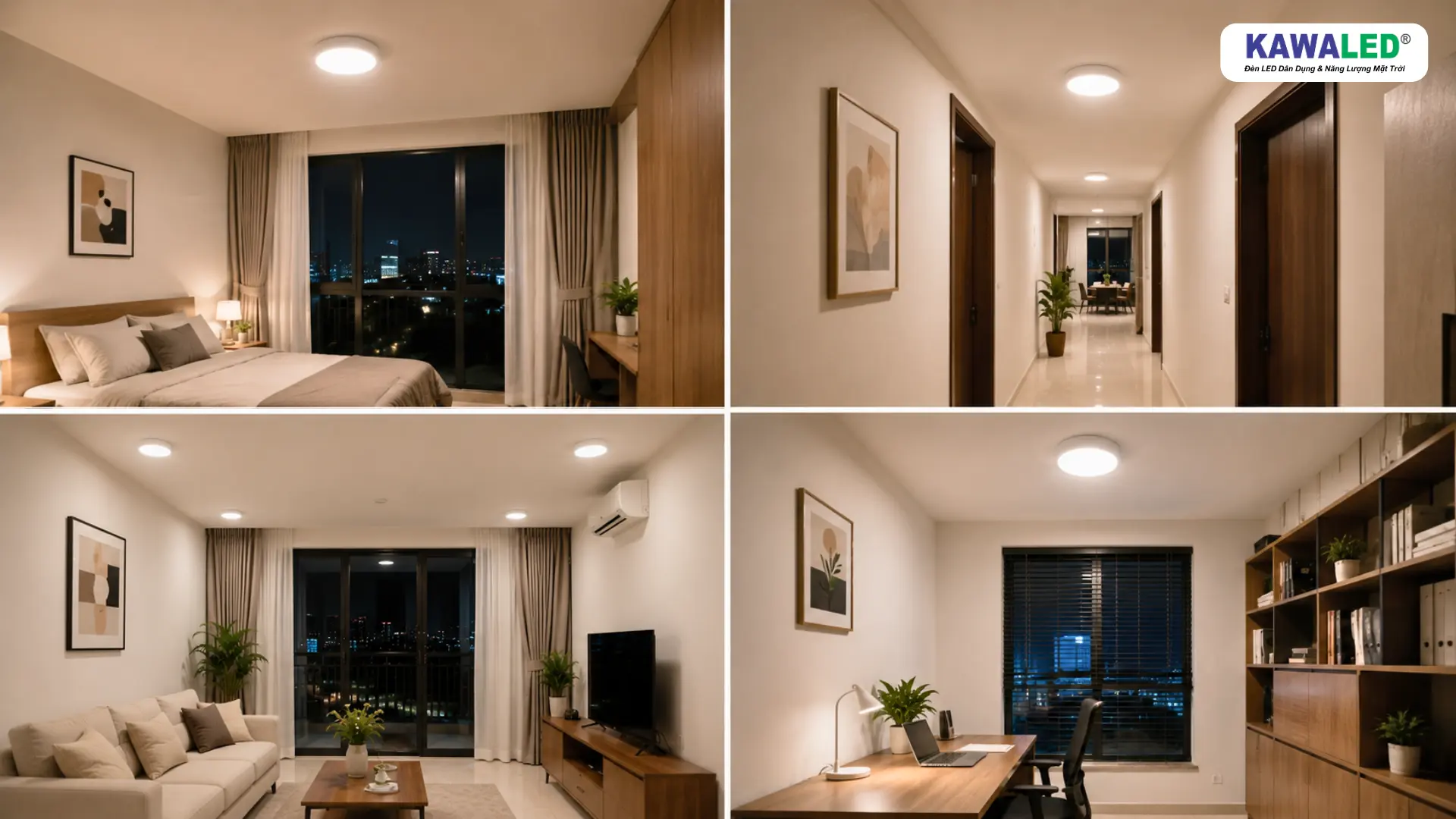 ứng dụng đèn led ốp trần tròn trong phòng ngủ hành lang phòng khách và văn phòng