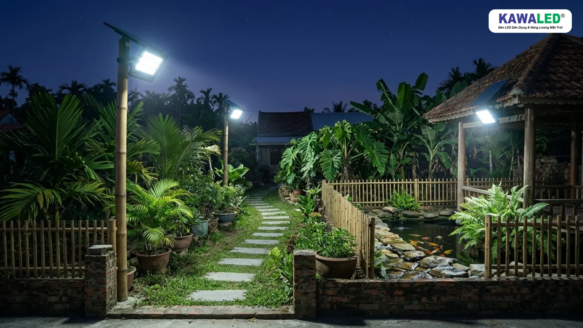 Ứng dụng đèn năng lượng mặt trời cho sân vườn nhà vườn ngoài trời