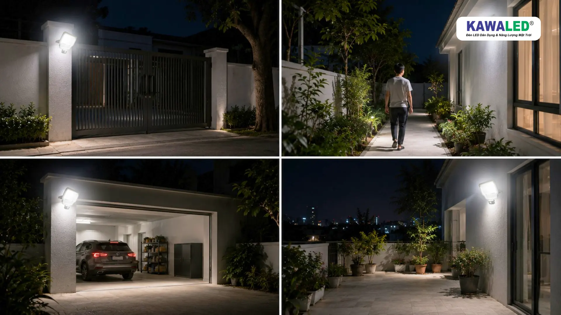 Các vị trí lắp đèn pha cảm ứng FL1S ngoài trời như cổng nhà sân vườn garage