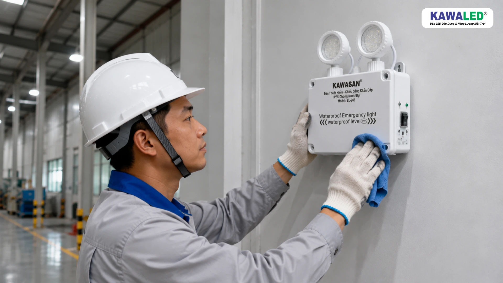 Kỹ thuật viên vệ sinh và bảo dưỡng đèn chiếu sáng khẩn cấp EL-268
