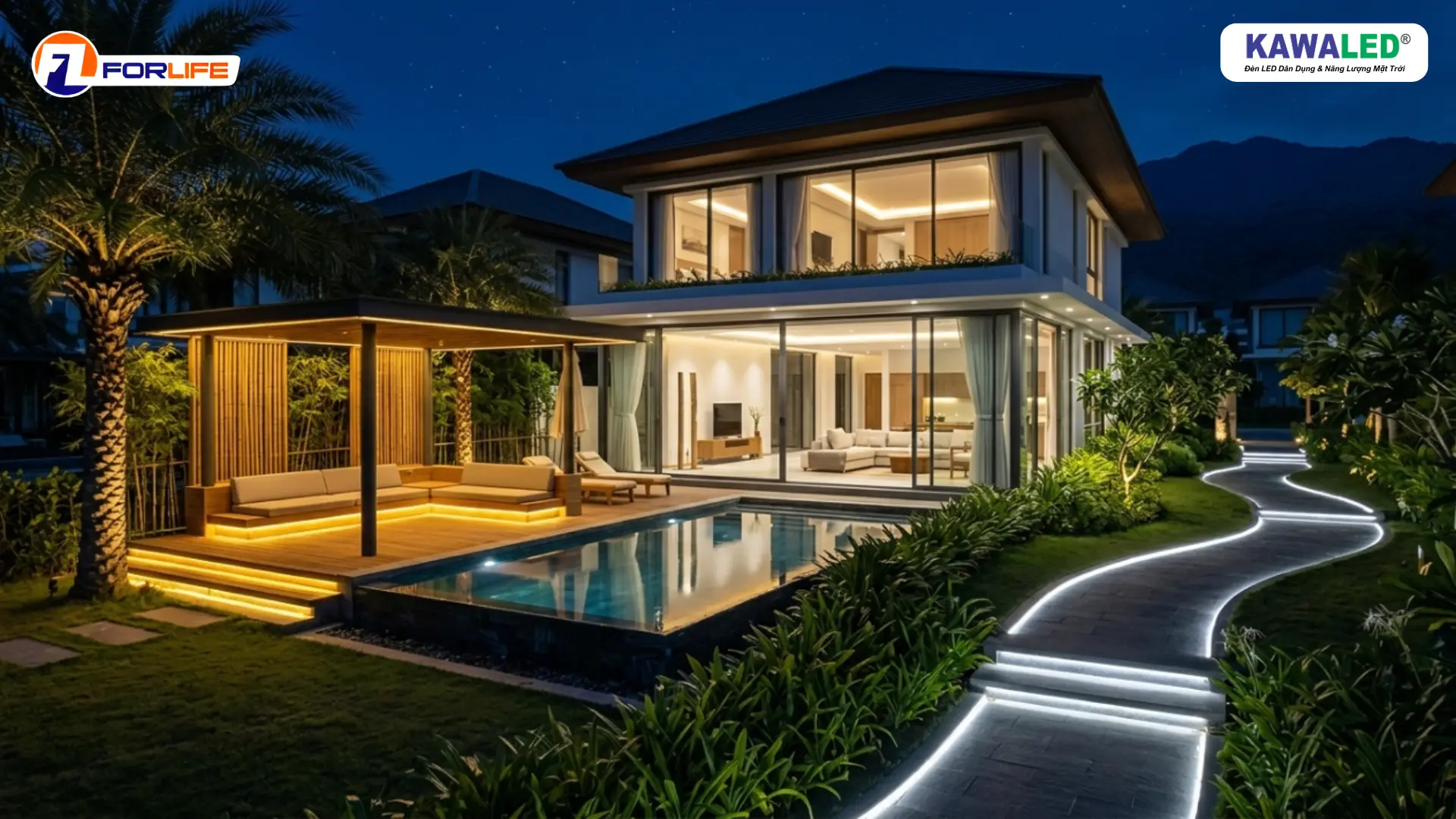 Biệt thự hiện đại sử dụng đèn LED COB cho nội thất và sân vườn