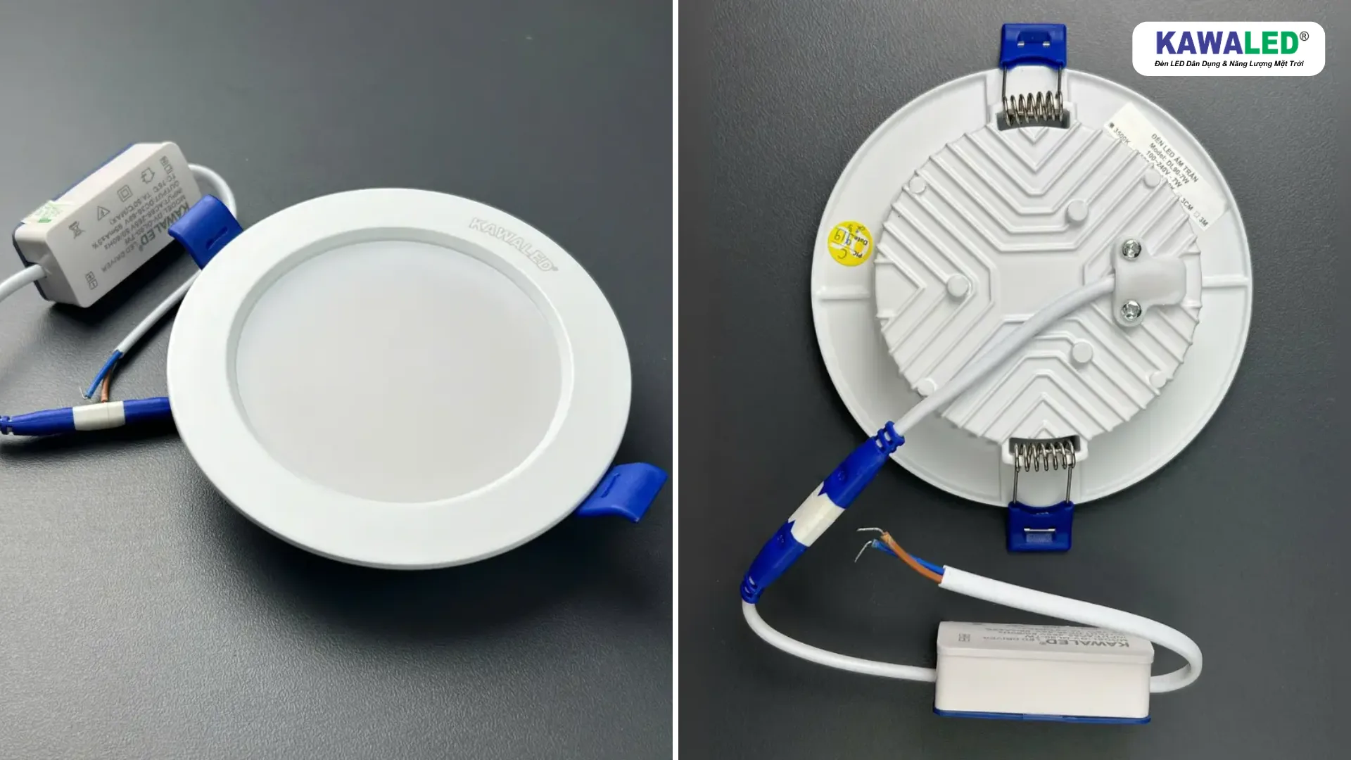 Cấu tạo đèn led âm trần DL90 KAWALED với driver rời và thân tản nhiệt