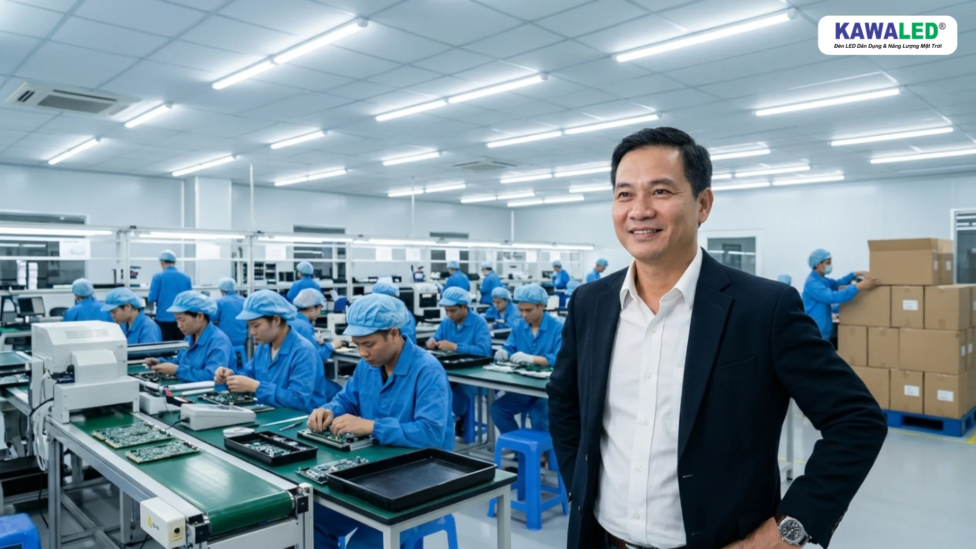 Chủ doanh nghiệp đánh giá cao hiệu quả của hệ thống đèn led chiếu sáng nhà xưởng
