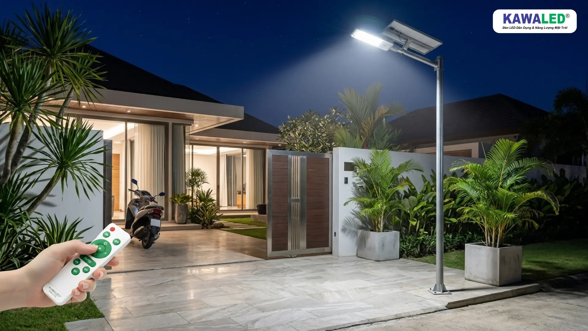 Đèn đường năng lượng mặt trời STL-200W chiếu sáng sân vườn biệt thự