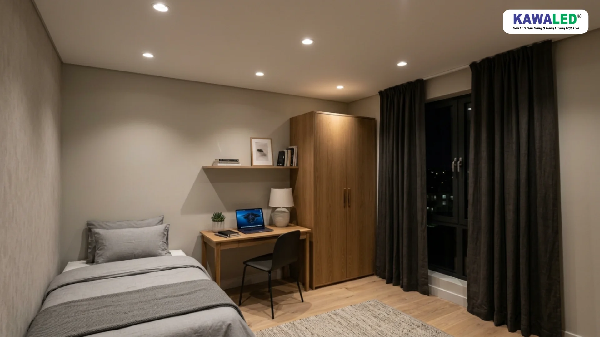 Đèn led âm trần 7W lắp trong phòng ngủ nhỏ hiện đại