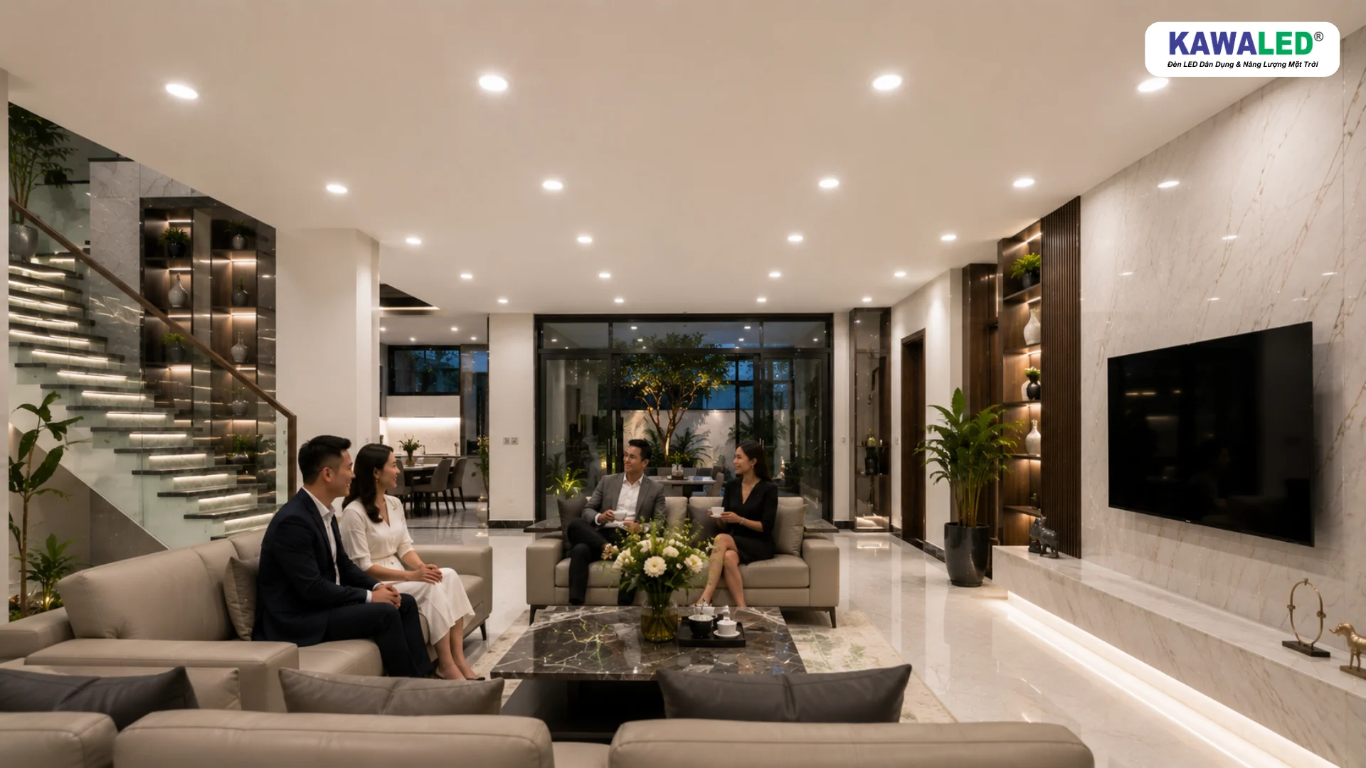 Đèn LED âm trần phòng khách biệt thự hiện đại ánh sáng trung tính
