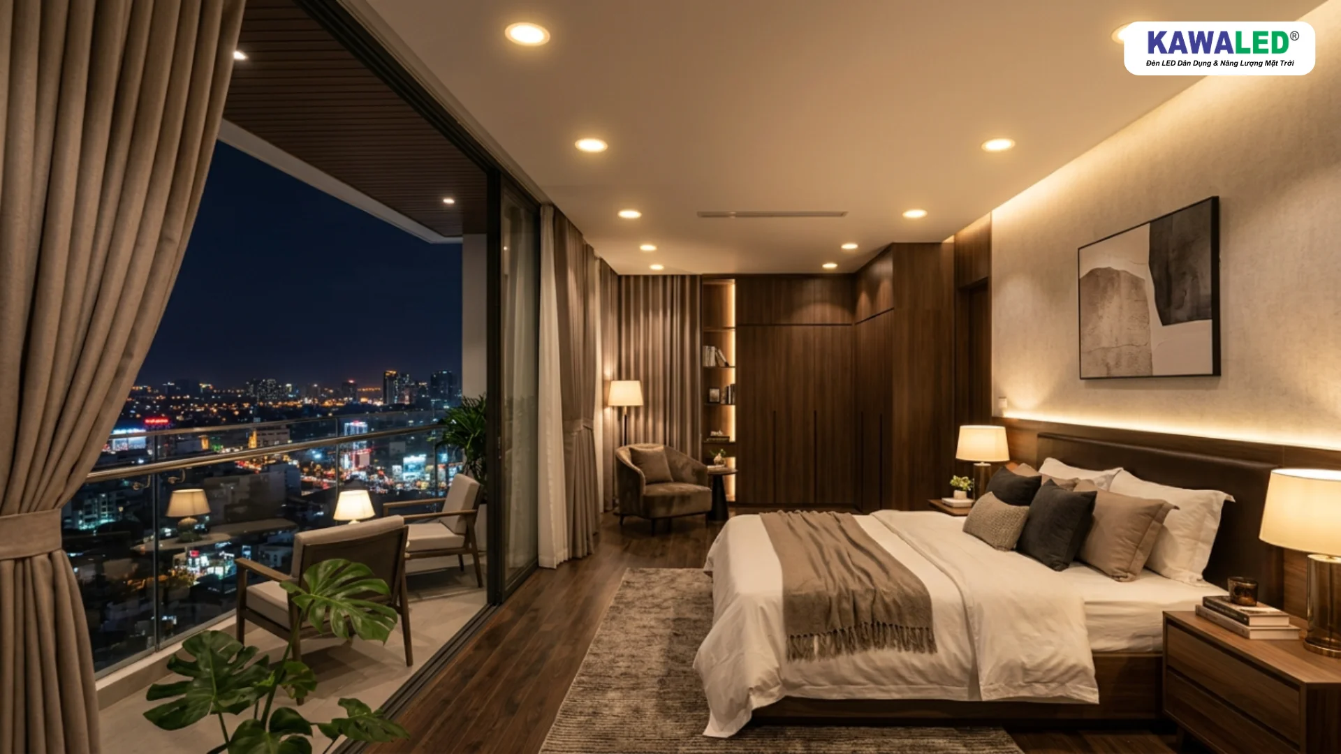 Đèn LED âm trần phòng ngủ ánh sáng vàng 3000K tạo cảm giác thư giãn