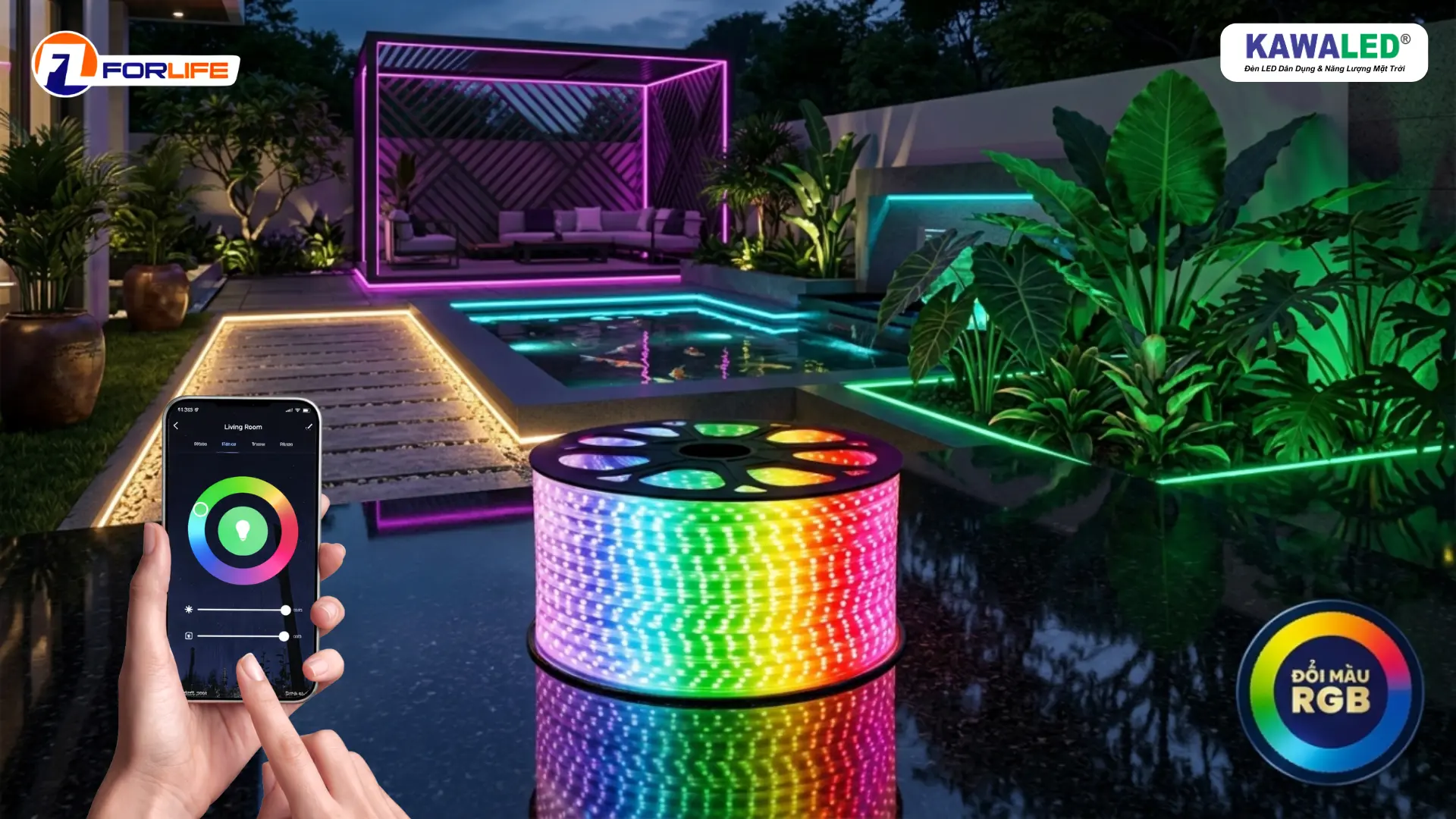 Đèn led dây đổi màu 5050 FL-1H-5050 KAWALED kèm remote điều khiển từ xa