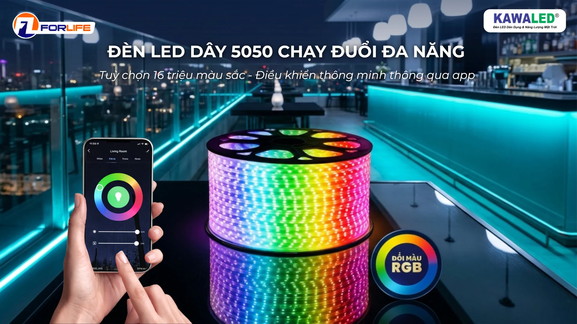 Đèn led dây đổi màu FL-1H-5050 KAWALED trang trí ngoài trời