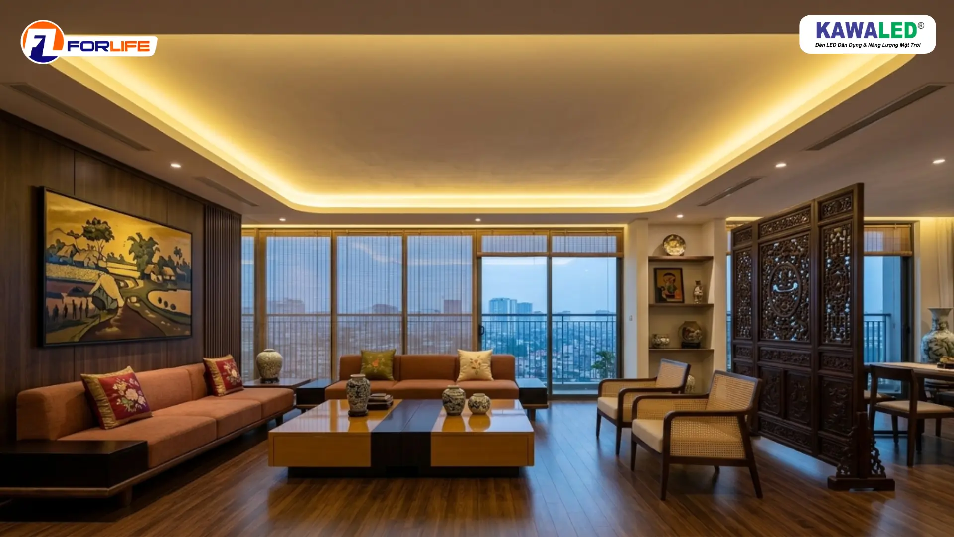 Đèn LED hắt trần COB ánh sáng vàng ấm giúp phòng khách sang trọng hơn