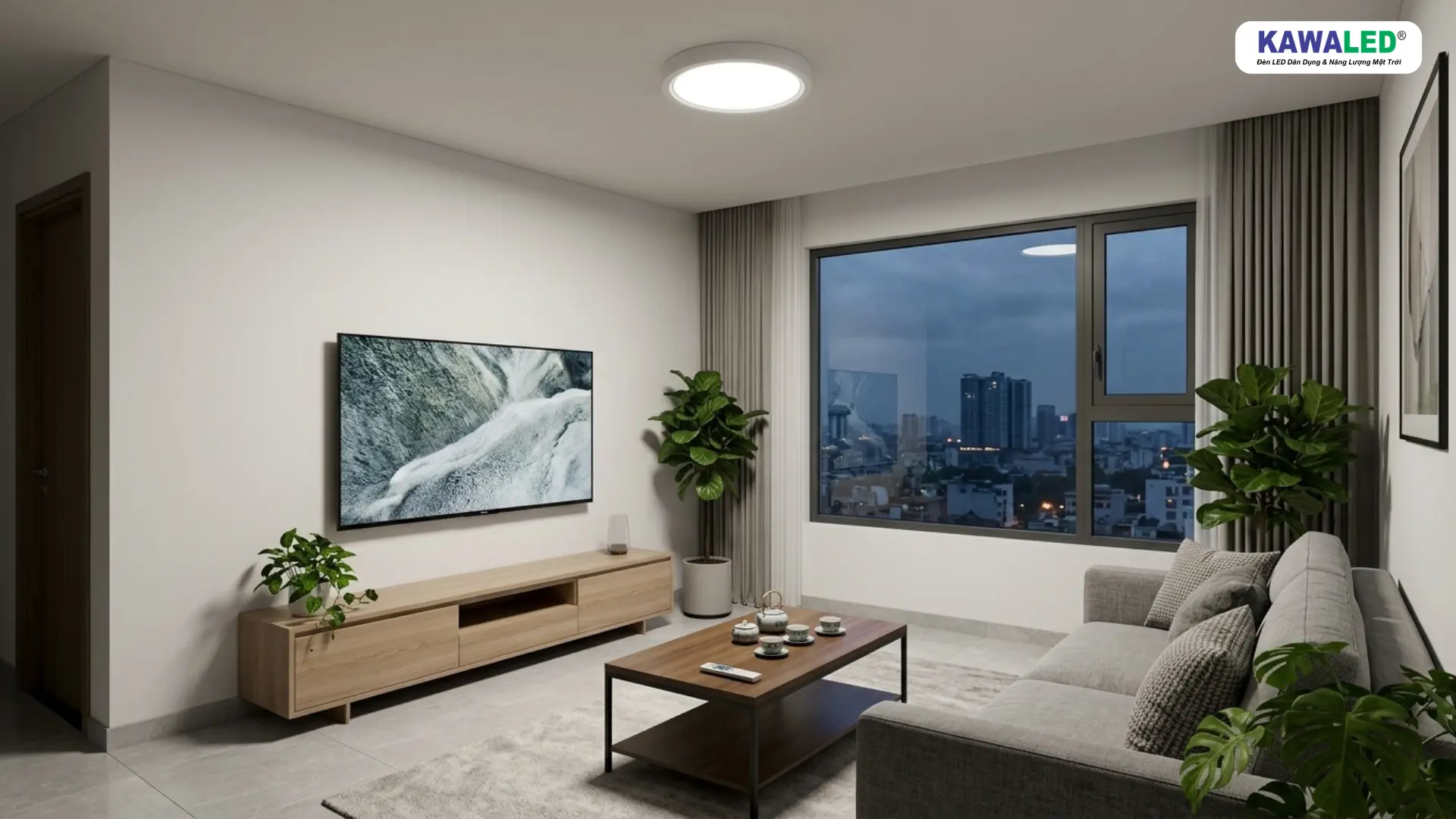 Đèn led nổi trần KAWALED chiếu sáng phòng khách hiện đại
