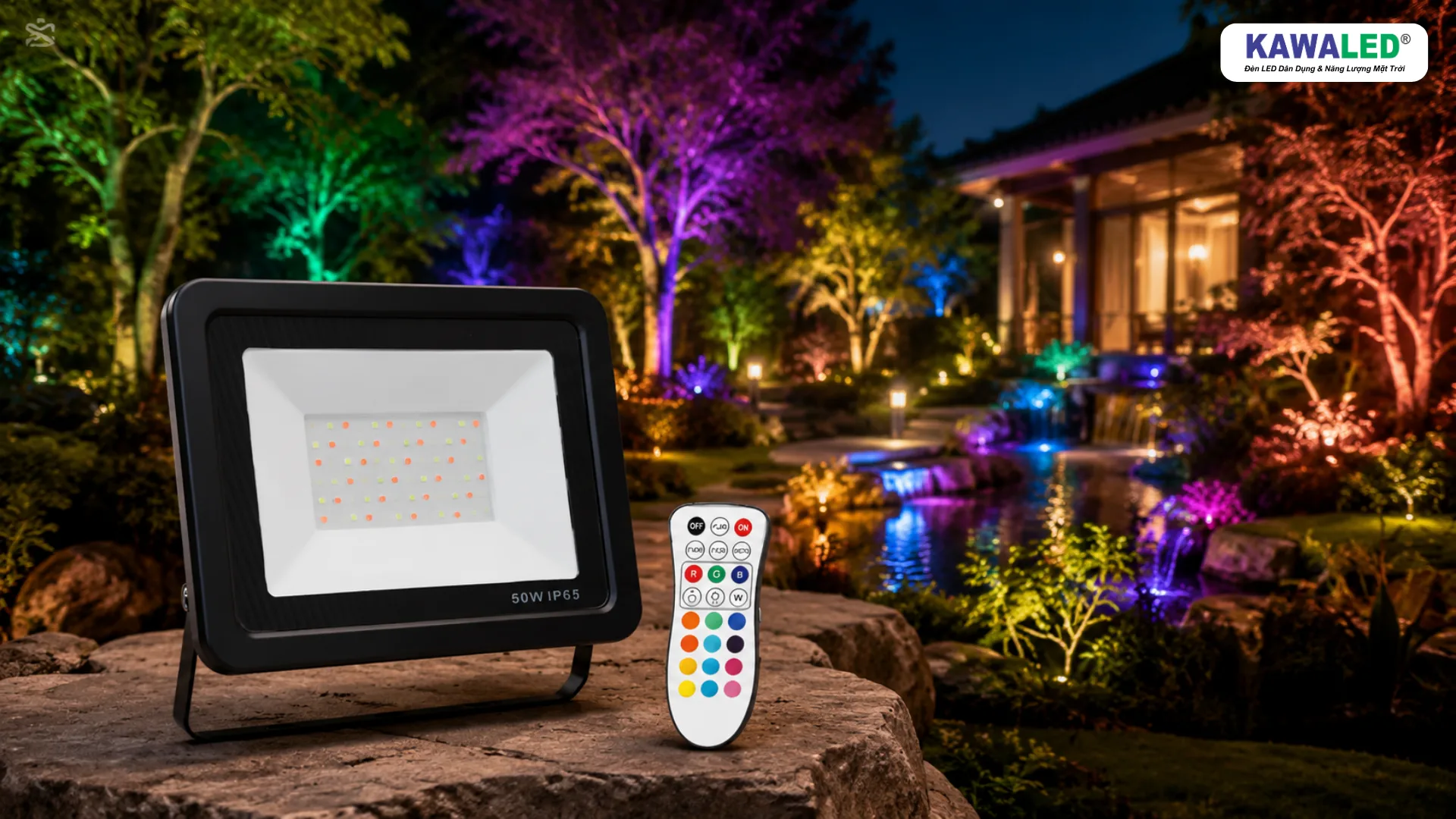 Đèn pha LED đổi màu KAWALED FL50W RGB điều khiển từ xa