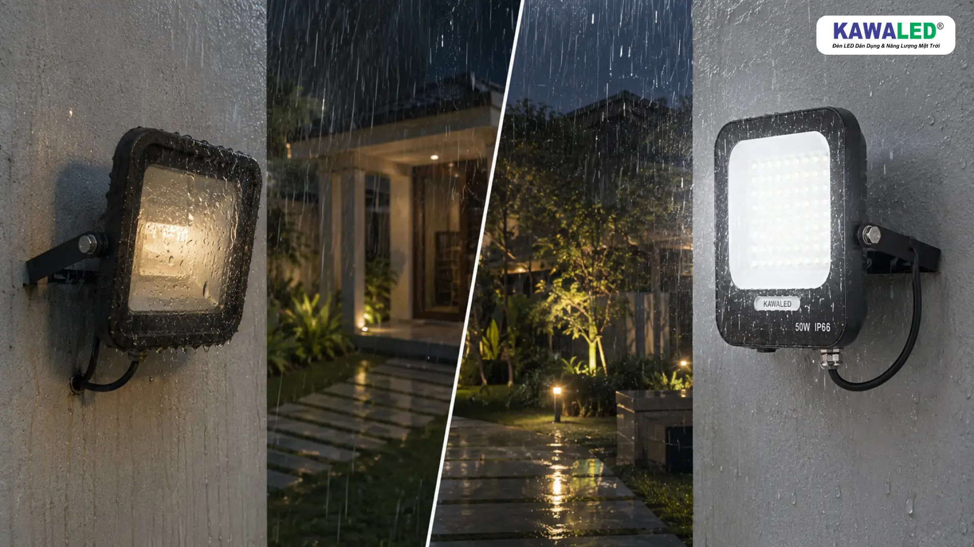 Đèn pha LED IP66 hoạt động ổn định dưới mưa lớn