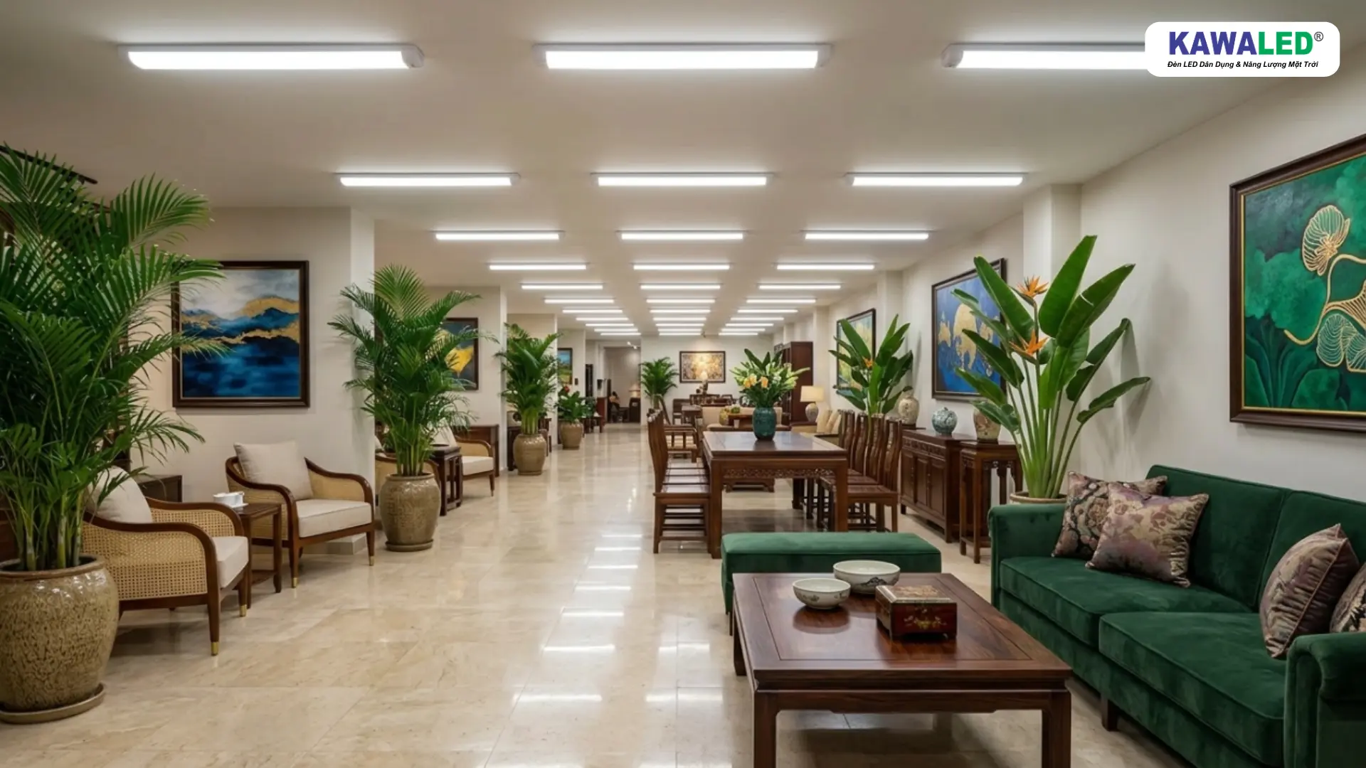 Đèn tuýp LED Oval KAWALED chiếu sáng showroom nội thất