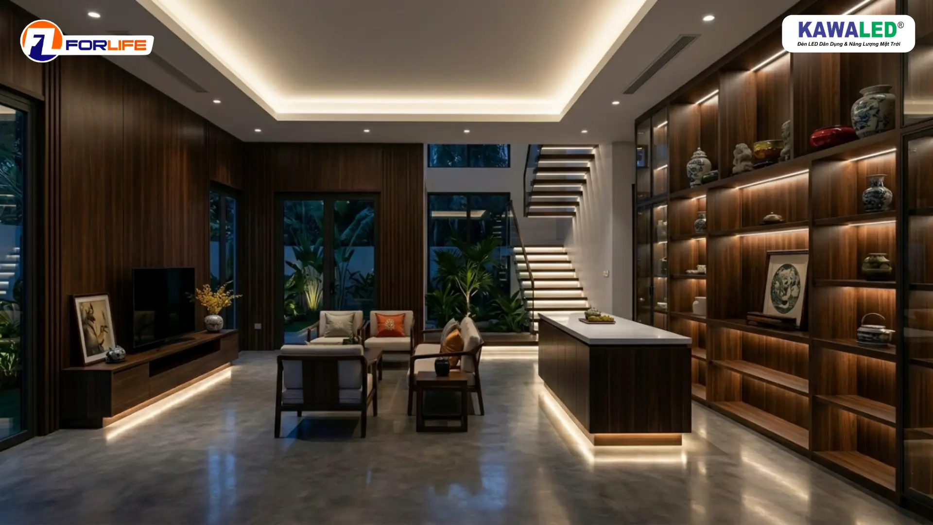 Đèn LED COB hắt trần hắt kệ trang trí tạo nhiều lớp ánh sáng trong phòng khách