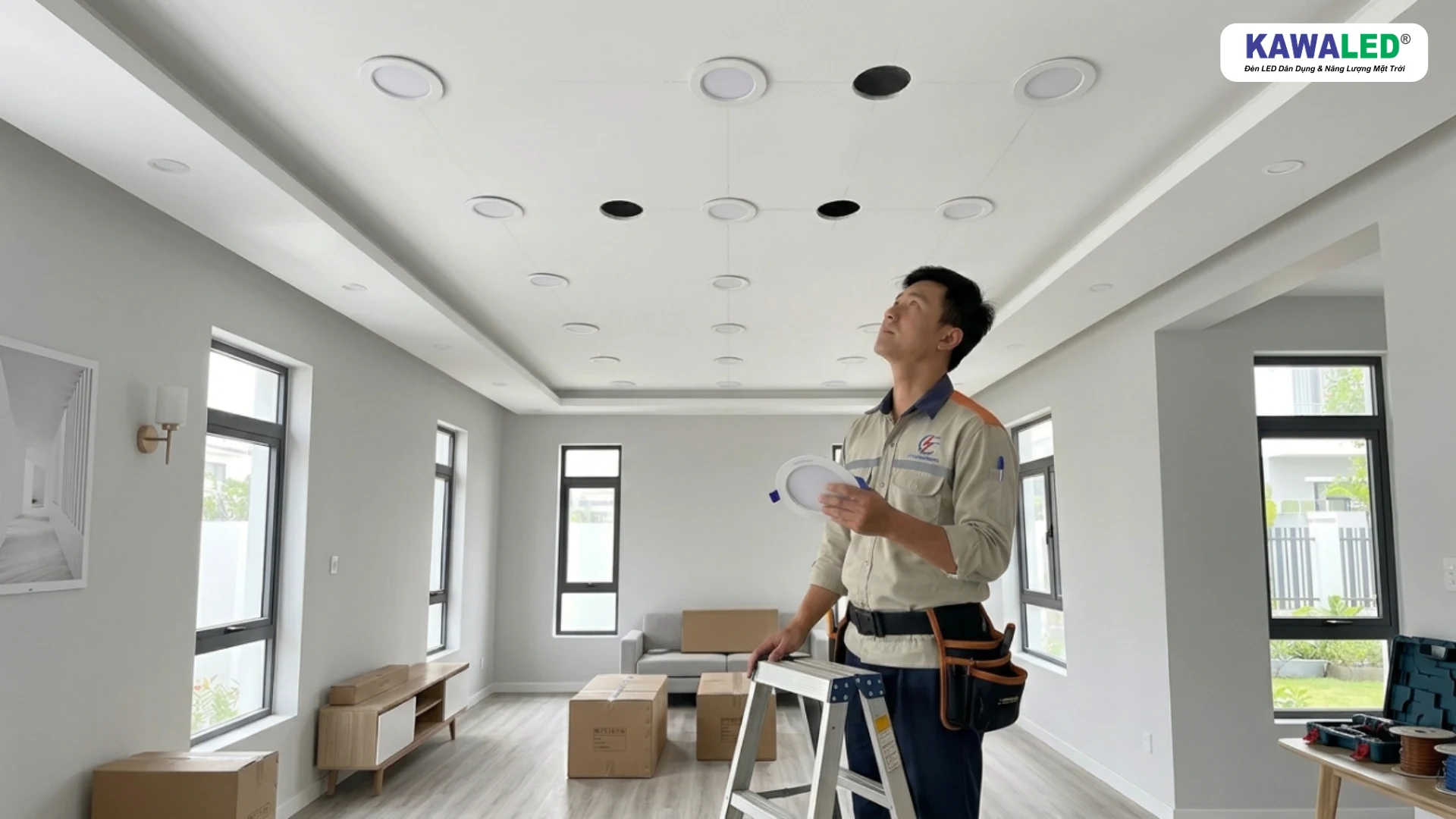 Kiểm tra lỗ khoét đèn âm trần phi 90 trước khi lắp đặt