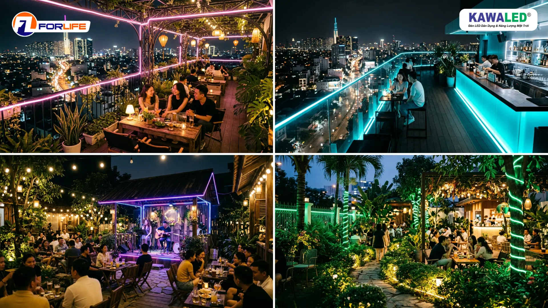 Các ứng dụng thực tế của led dây RGB ngoài trời trong quán café và sân vườn