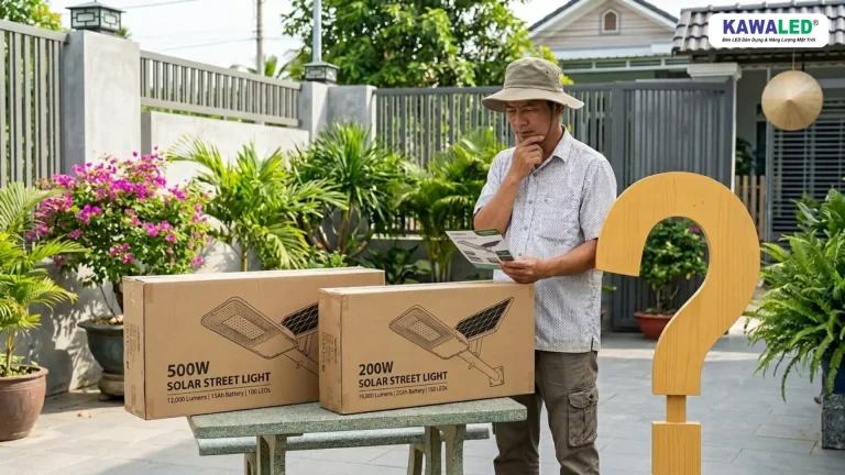 Người dùng so sánh đèn năng lượng mặt trời 500W và đèn năng lượng mặt trời 200W