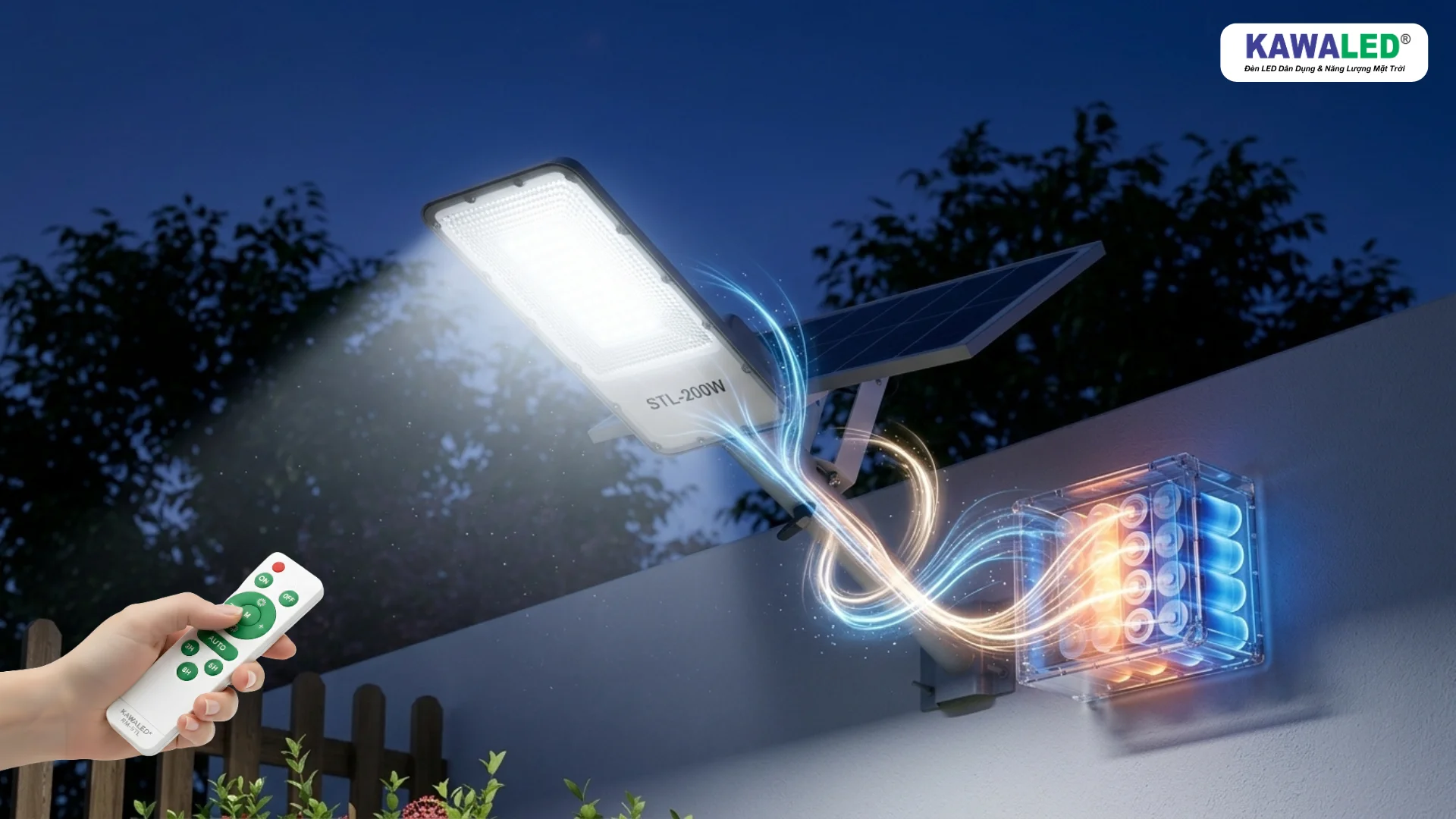 Pin LiFePO4 dung lượng lớn trên đèn đường năng lượng mặt trời STL-200W