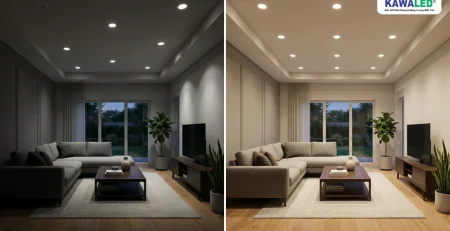 So sánh bố trí đèn led âm trần đúng và sai trong phòng khách